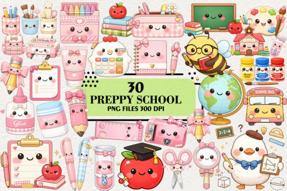 Kawaii Preppy Back to School Clipart
