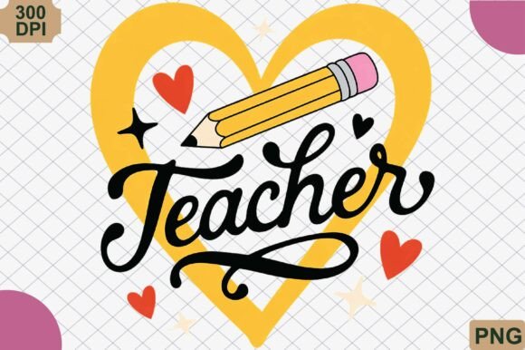 Teacher Pencil Heart Back to School PNG